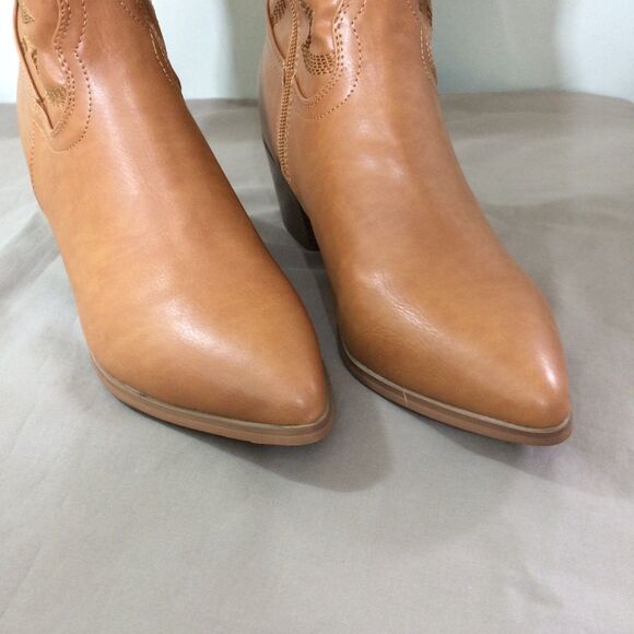 NEW Brown Cowboy Boots Faux Leather Size 8 Western Tall Pointed Toe Zip - Picture 8 of 8
